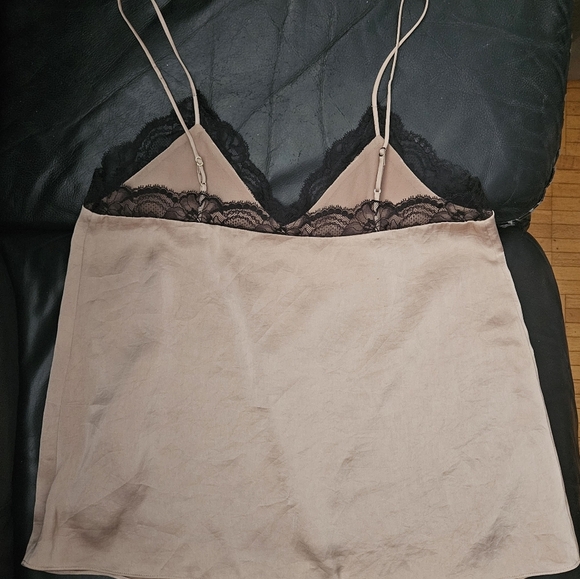 Little Moon Aritzia Sz Small Lace Bronze Camisole Layered  Top Blouse - Picture 8 of 10